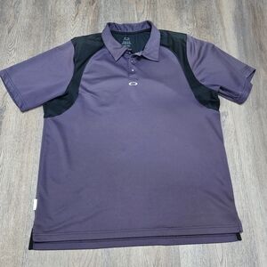 Mens Oakley Golf Polo XL Purple Black Short Sleeve Shirt 3 Silver Tone Buttons